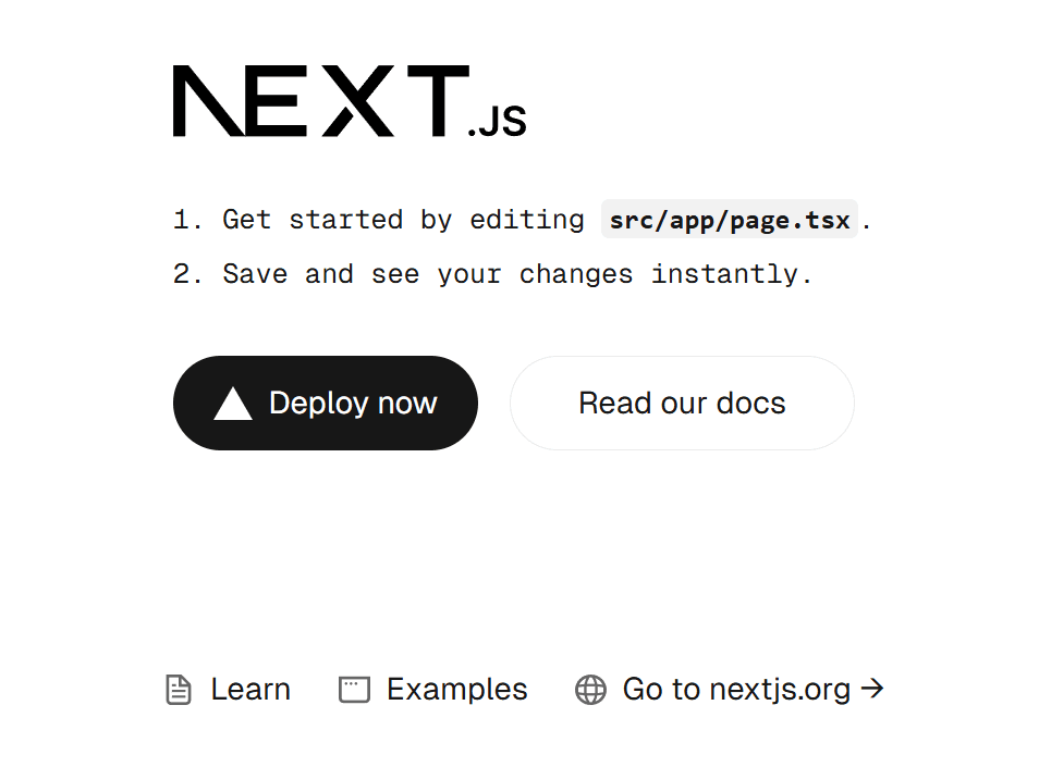 Next.js default home page